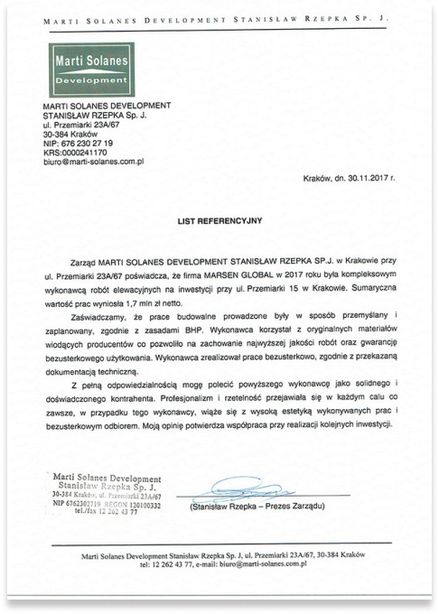 Referencja od Marti Solanes – elewacja przy ul. Przemiarki, MARSEN